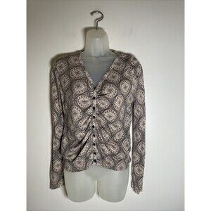 Nine West Cardigan Sweater Women's Top Brown Y2K Geometric Rouged Brown L